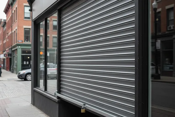 Persiana de seguridad de aluminio macizo reforzado en local comercial